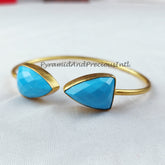 Blue Turquoise bangle, gold plated handmade bangle, statement bangle, adjustable bangle